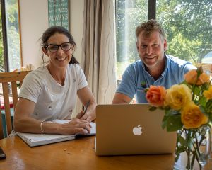 Penny and Gary Robinson review data from their subsurface drip irrigation trial.