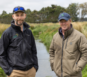 Dan Cameron and Swannanoa farmer Andrew Gilchrist at the Burgess Stream.